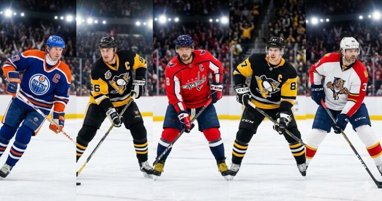 A composite image showing five legendary athletes on the ice, illustrating the - Top 5 Richest Hockey Players in the World and Their Net Worth