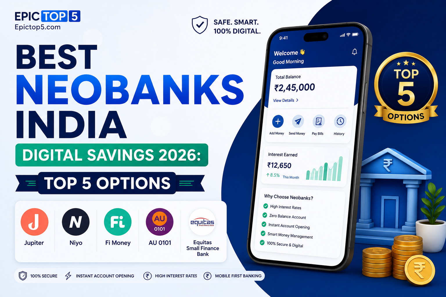 Best Neobanks India Digital Savings 2026: Top 5 Options
